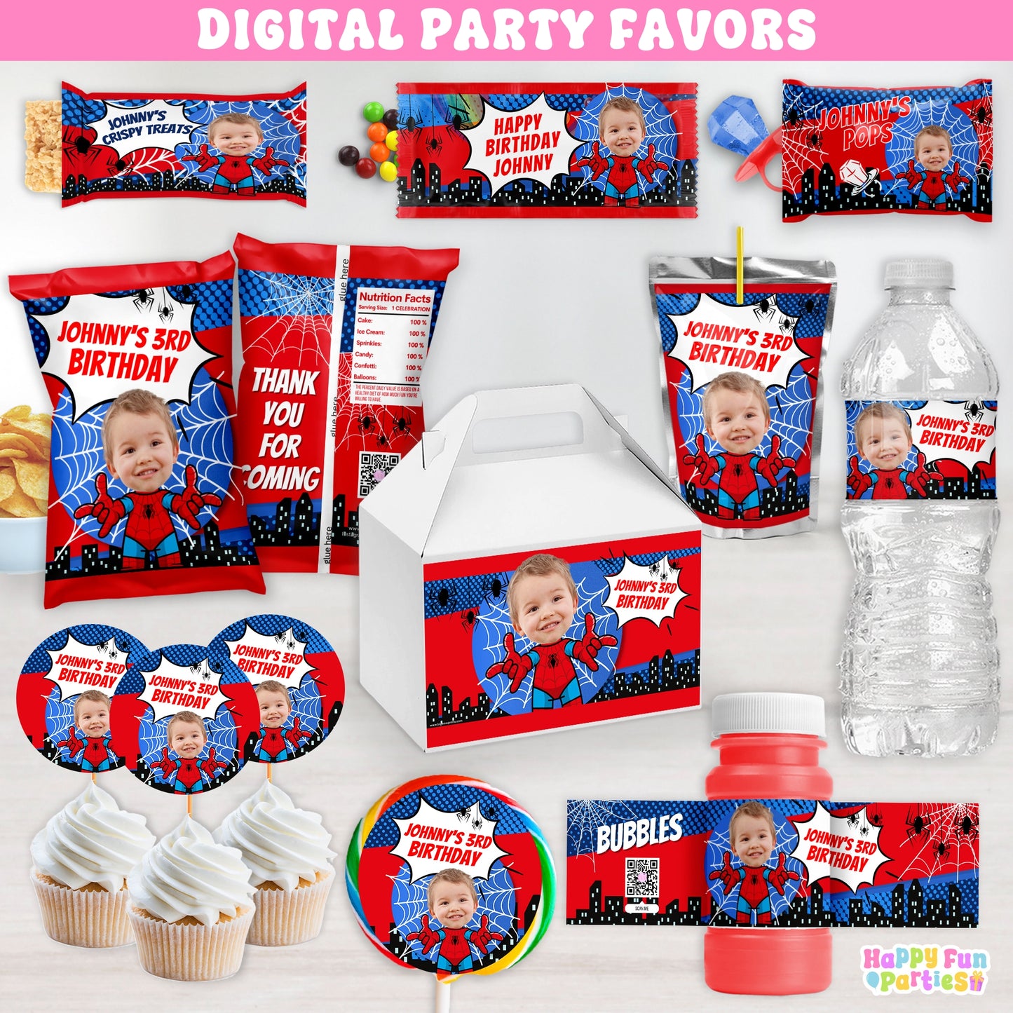 Personalized Spider Birthday Party Supplies | Hero Party Favors | Digital Download