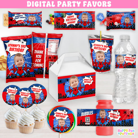 Personalized Spider Birthday Party Supplies | Hero Party Favors | Digital Download