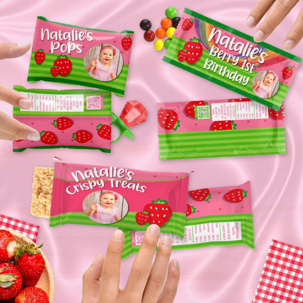 Strawberry Candy Wrappers | Personalized Berry Sweet One Party Favors