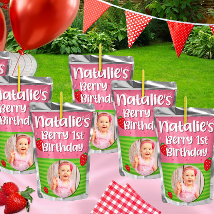 Personalized Strawberry Birthday Party Supplies For Berry 1st Birthday, Fruit Themed Party | Digital Download