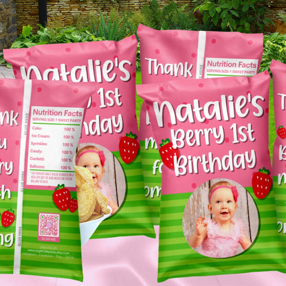 Personalized Strawberry Birthday Party Supplies For Berry 1st Birthday, Fruit Themed Party | Digital Download