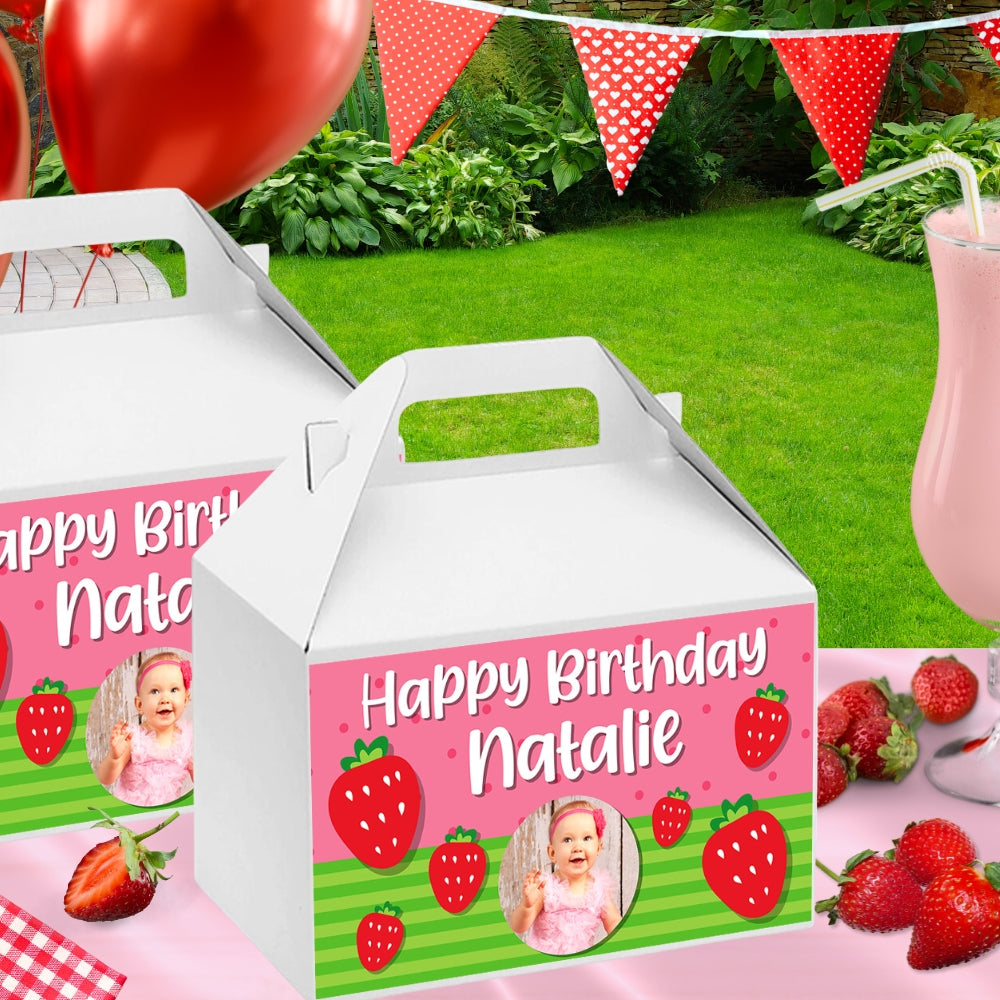 Personalized Strawberry Gable Box Labels | Berry Sweet Party Favors