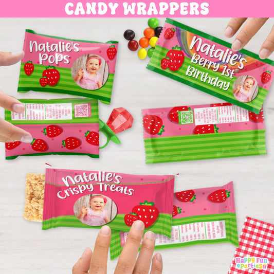 Strawberry Candy Wrappers | Personalized Berry Sweet One Party Favors