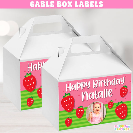 Personalized Strawberry Gable Box Labels | Berry Sweet Party Favors