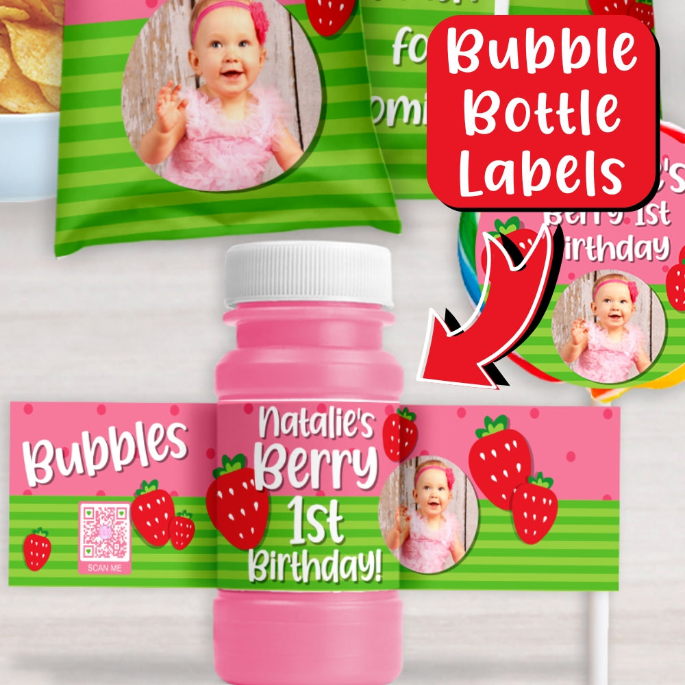 Personalized Strawberry Birthday Party Supplies For Berry 1st Birthday, Fruit Themed Party | Digital Download