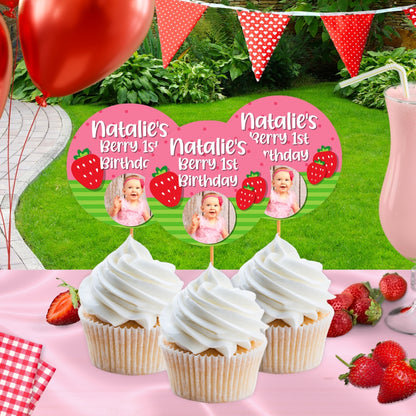 Personalized Strawberry Birthday Party Supplies For Berry 1st Birthday, Fruit Themed Party | Digital Download