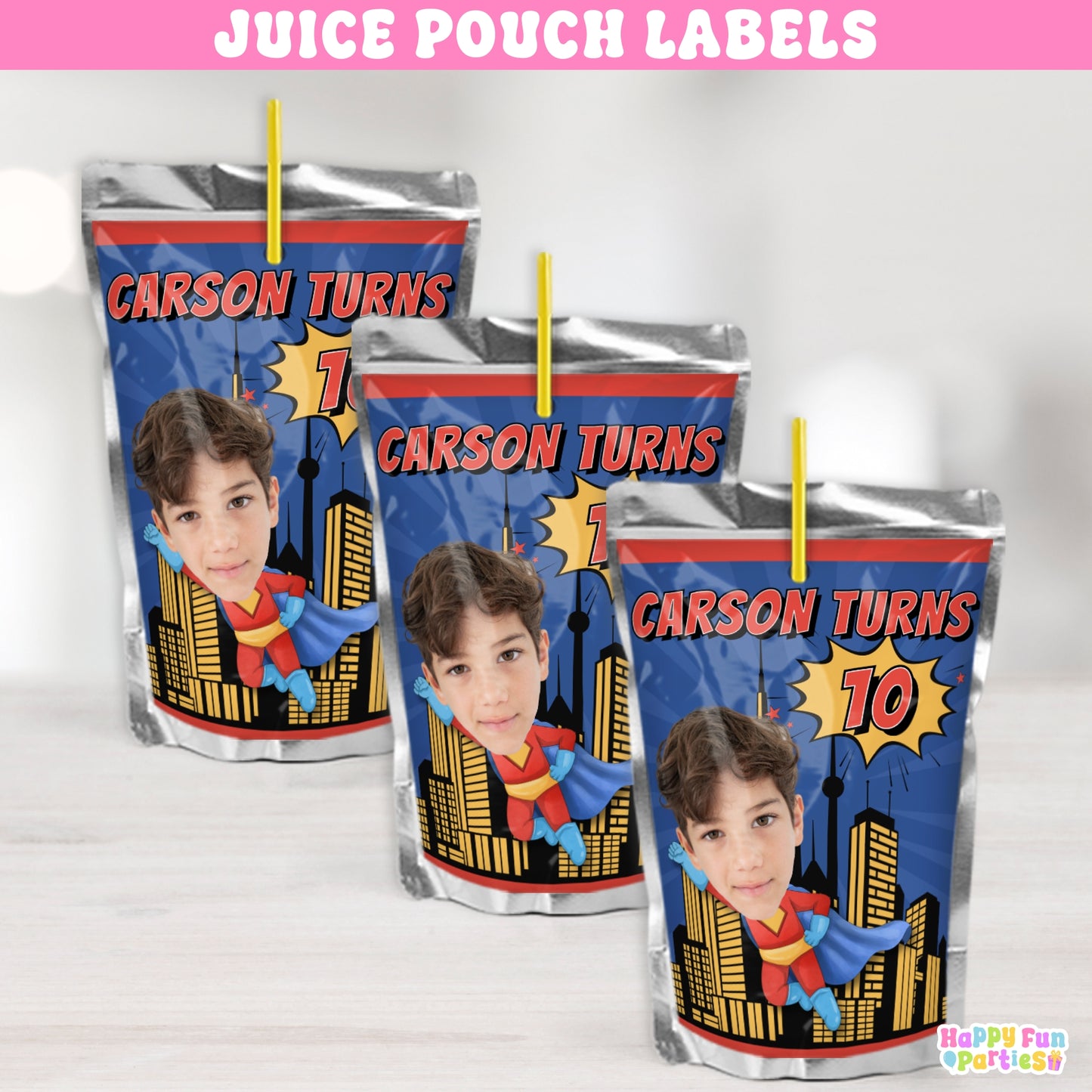 Custom Superhero Juice Labels | Personalized Birthday Drink Stickers