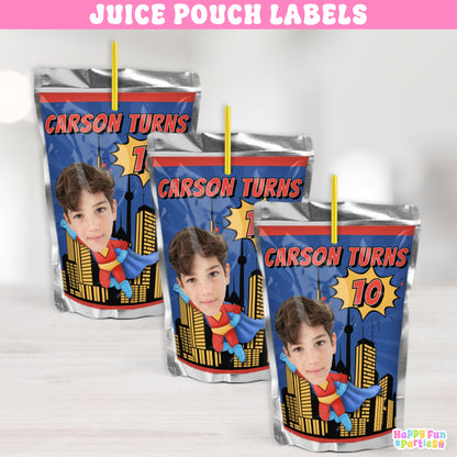 Custom Superhero Juice Labels | Personalized Birthday Drink Stickers