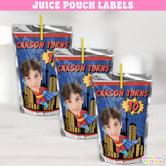 Custom Superhero Juice Labels | Personalized Birthday Drink Stickers