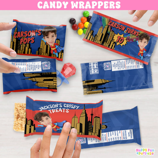 Custom Super Hero Candy Wrappers | Personalized Birthday Favors