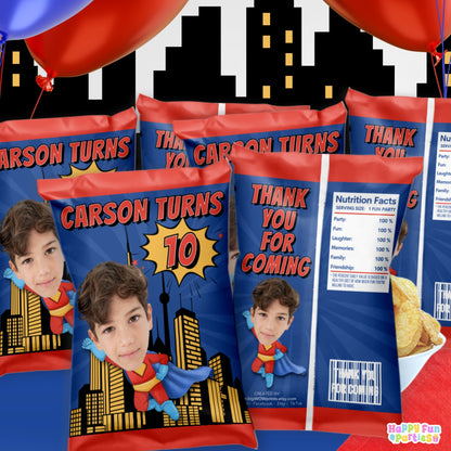 Digital Flying Superhero Party Favors | Printable Snack Bags, Labels & Decorations