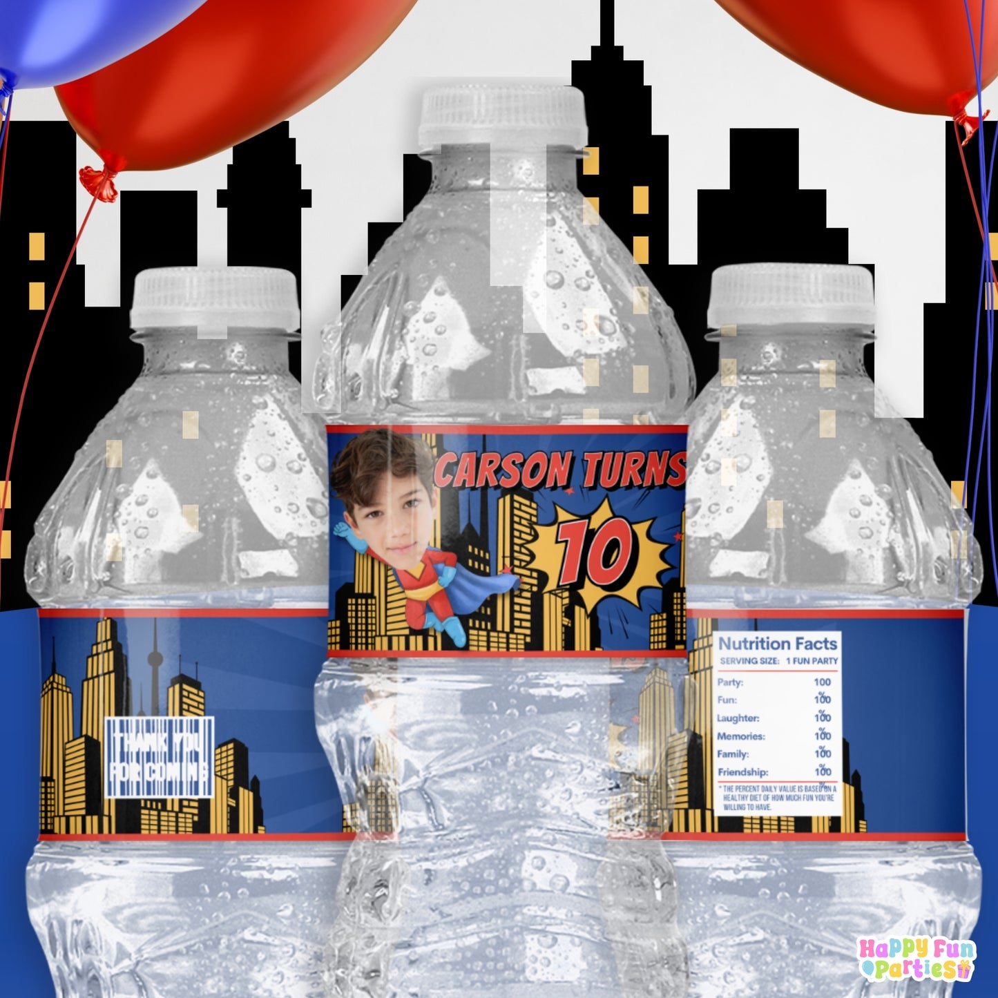 Digital Flying Superhero Party Favors | Printable Snack Bags, Labels & Decorations