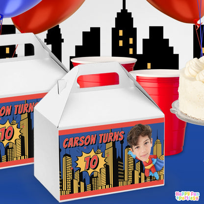 Digital Flying Superhero Party Favors | Printable Snack Bags, Labels & Decorations