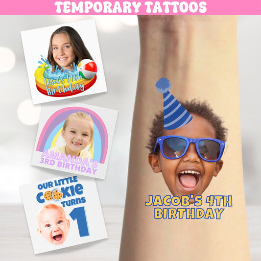 Personalized Temporary Tattoos For Birthday Parties | Kids Boys Girls Adults | Unique, Fun Themed Party Decorations