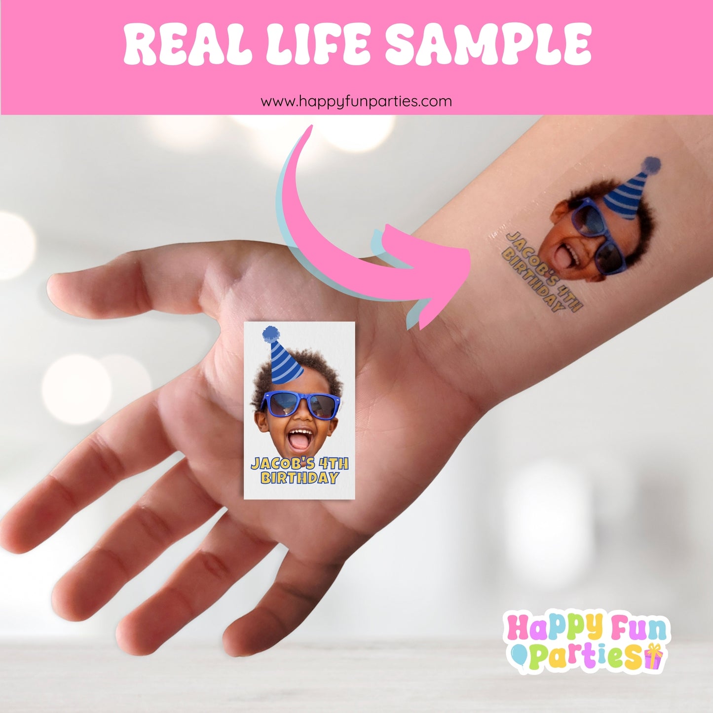 Personalized Temporary Tattoos For Birthday Parties | Kids Boys Girls Adults | Unique, Fun Themed Party Decorations