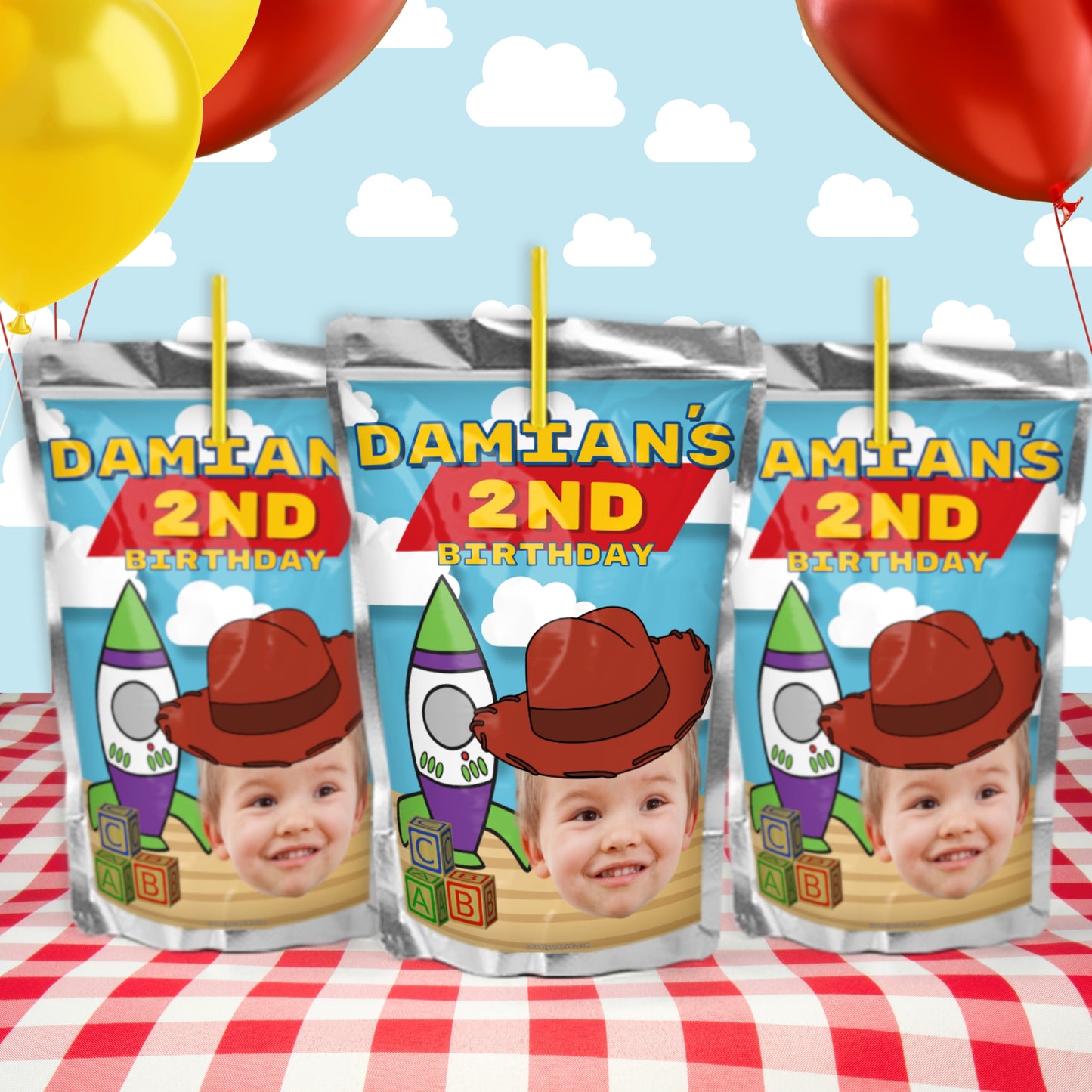 Custom Space Cowboy Juice Pouch Labels | Two Infinity Birthday Favors