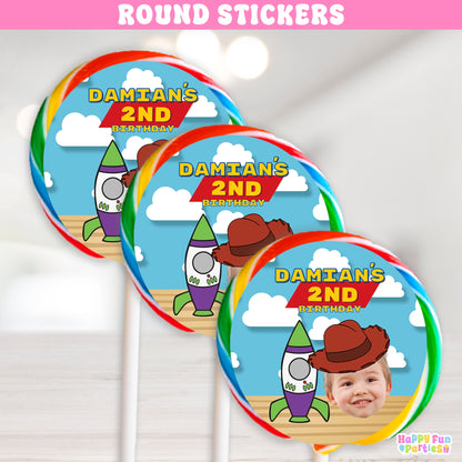 Personalized Space Cowboy Lollipop Stickers | Two Infinity Party