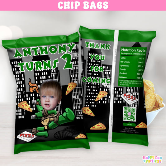 Personalized Turtle Birthday Chip Bags | Custom Face Party Favor Bags for Adults And Kids’ Birthdays