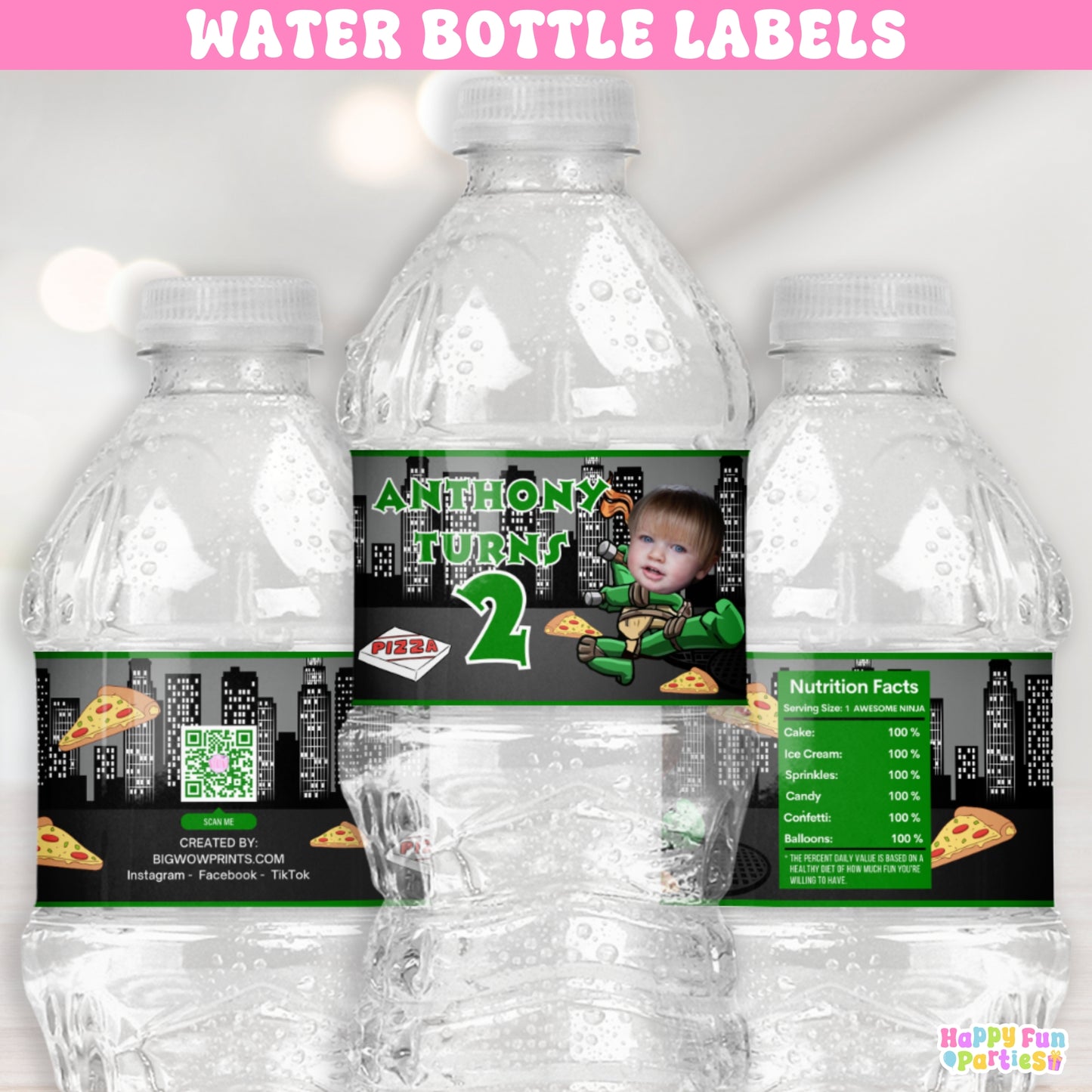 Personalized Turtle Water Bottle Labels | Custom Party Decorations