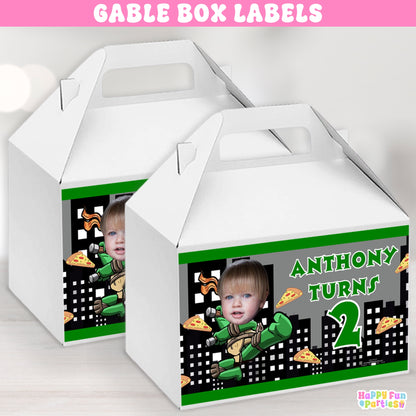 Custom Turtle-Themed Gable Box Labels | Personalized Party Favor Stickers