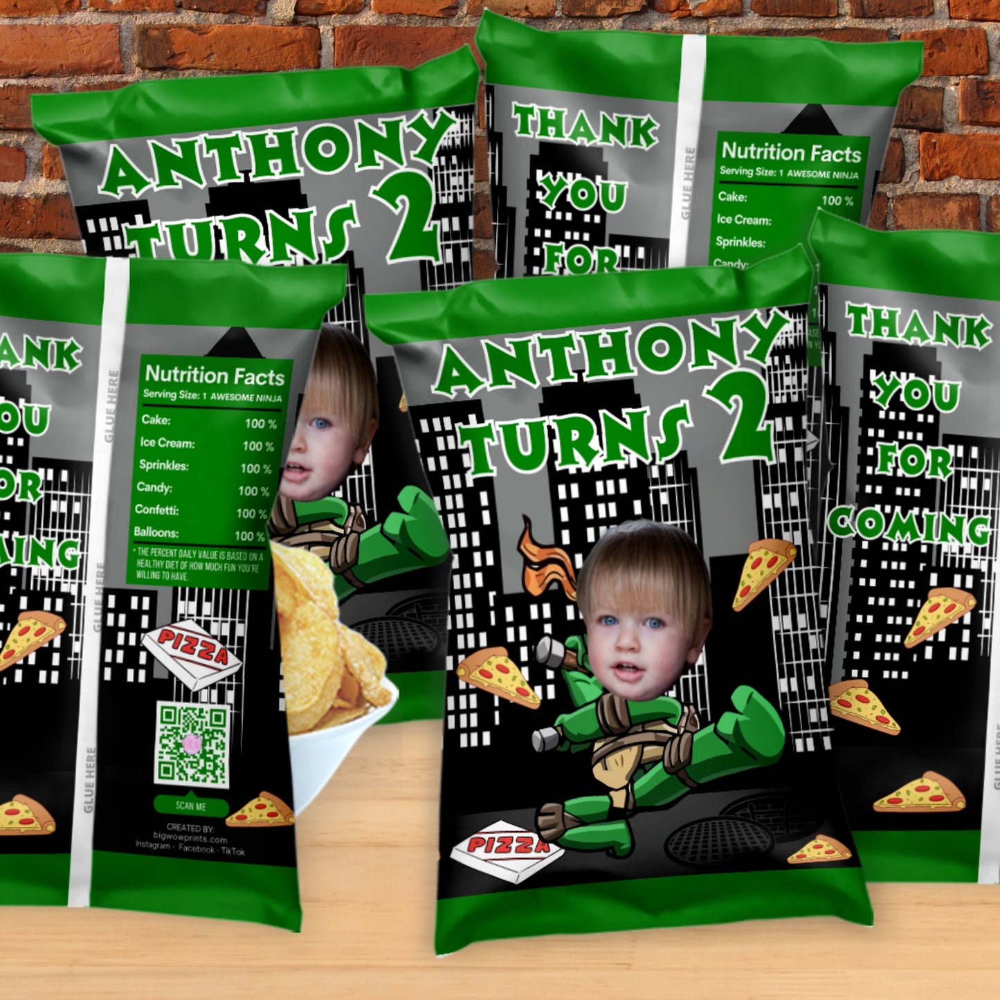 Personalized Turtle Birthday Chip Bags | Custom Face Party Favor Bags for Adults And Kids’ Birthdays