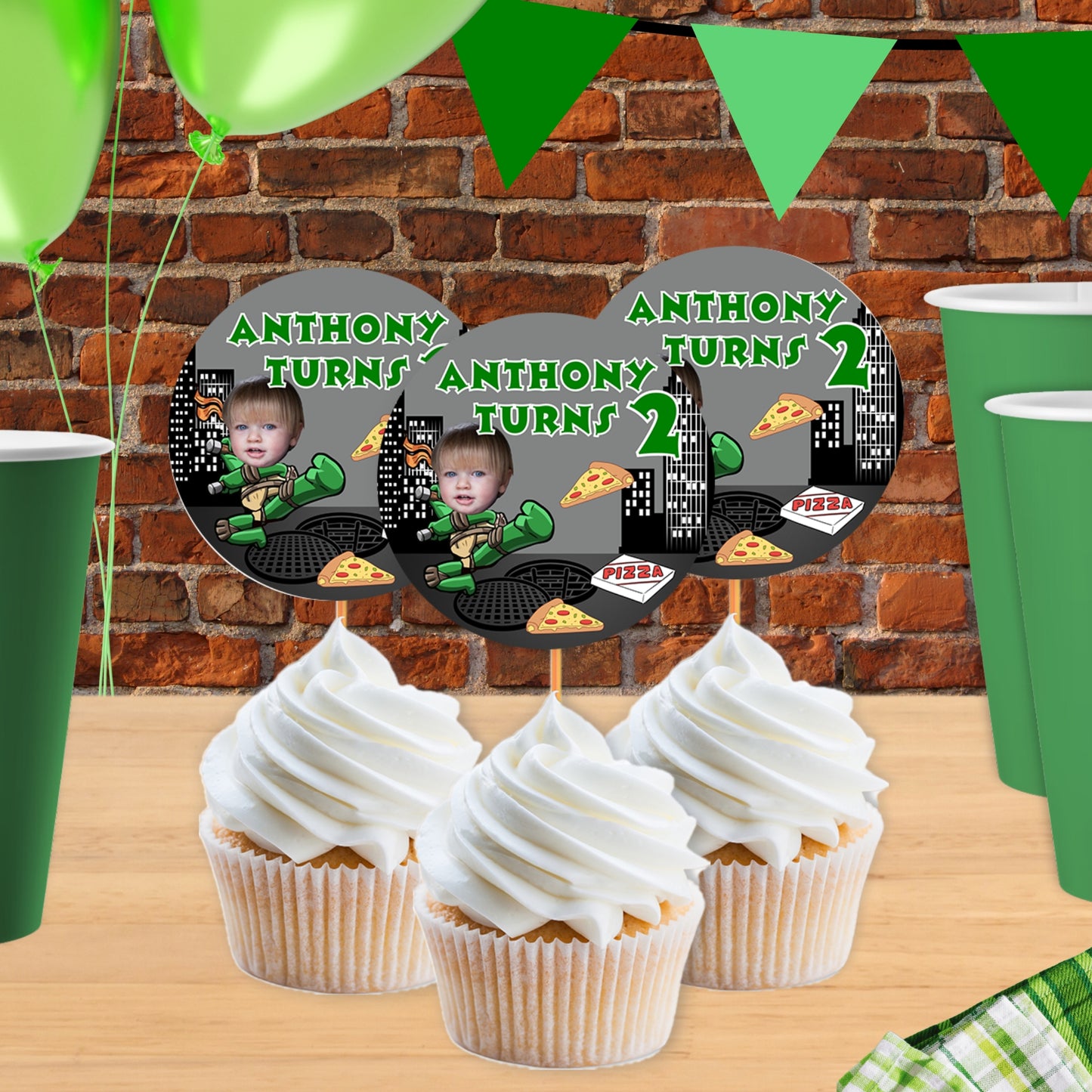 Turtle-Themed Cupcake Toppers | Personalized Birthday Party Decorations